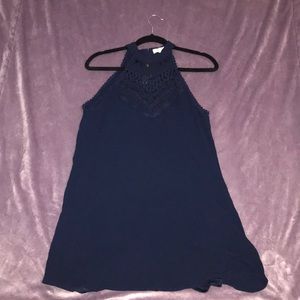 Navy Sleeveless Halter Lace Dress